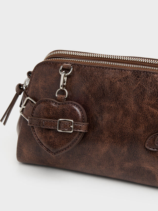 Nellie Heart-Charm Shoulder Bag, Distressed Coffee, hi-res