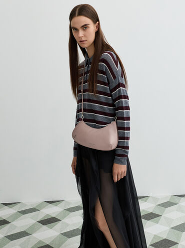 Dion Satin Chain-Handle Asymmetric Shoulder Bag, Blushed Mauve, hi-res