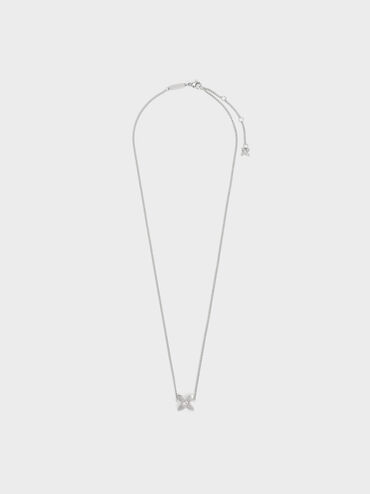 Felicity Flower-Motif Crystal Necklace, Silver, hi-res