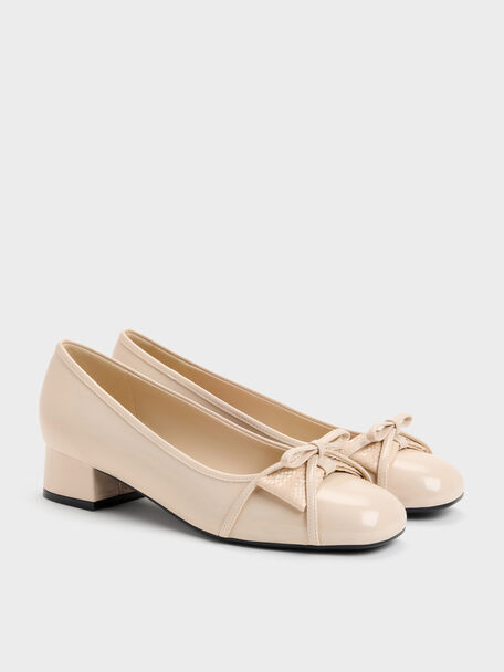 Bettina Double-Bow Pumps, Beige, hi-res