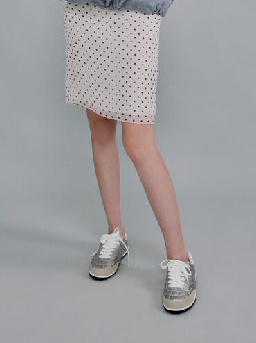 Metallic Low-Top Sneakers, Silver, hi-res