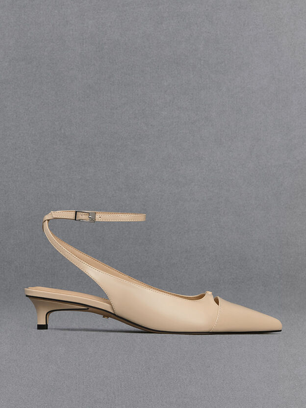 Leather Kitten-Heel Pumps, Beige, hi-res