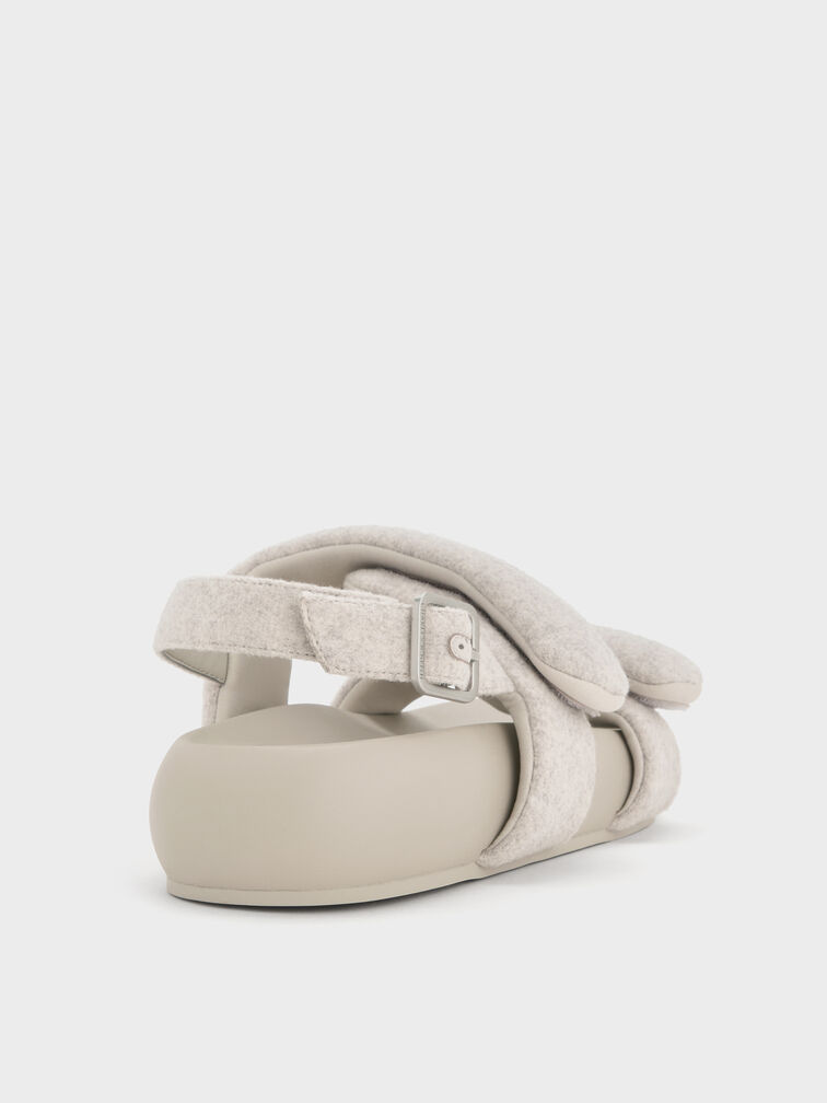 Felt Quilted Double-Strap Slingback Sandals, Light Grey, hi-res