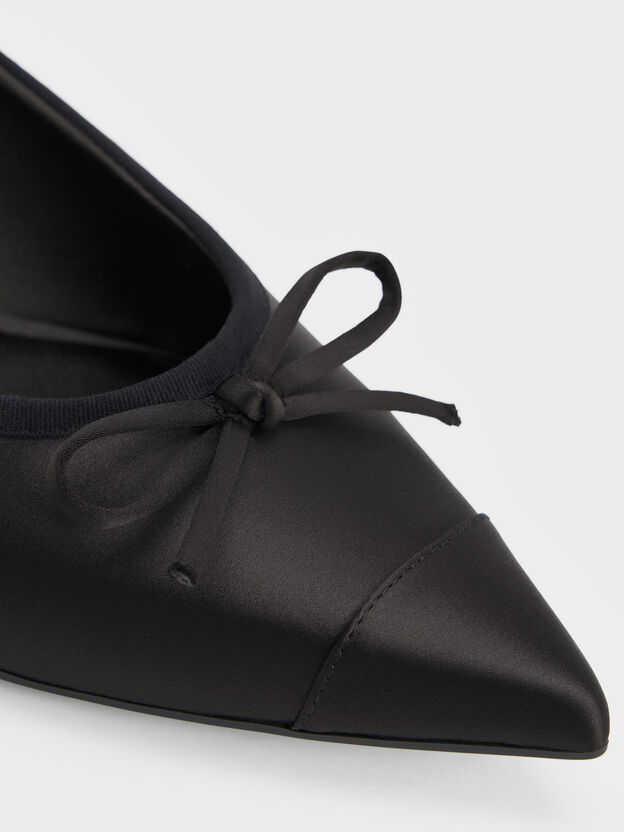 Briella Satin Cap-Toe Flats, Black Textured, hi-res