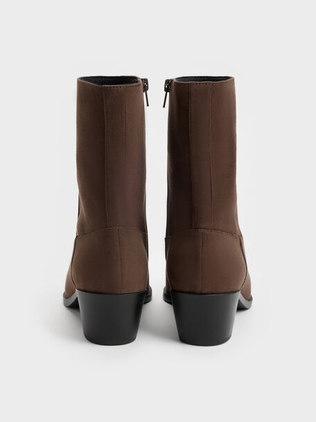 Faux Suede Tapered Ankle Boots, Dark Brown Textured, hi-res