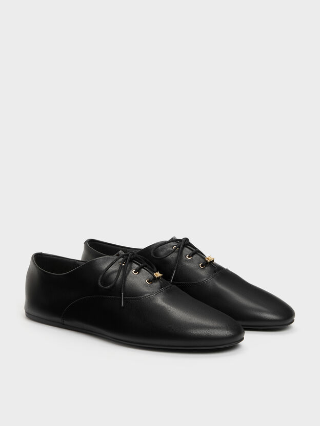 Pippa Leather Derby Flats, Black, hi-res