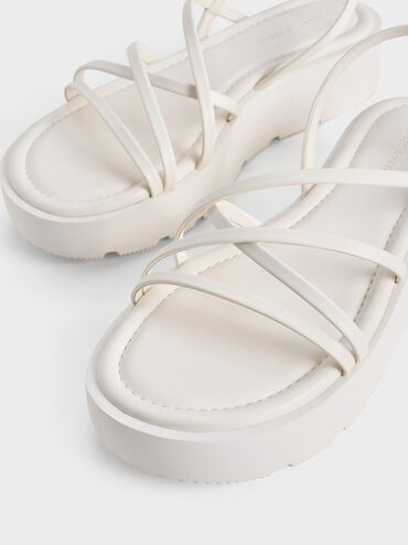 Strappy Ridged-Sole Flatform Sandals, White, hi-res
