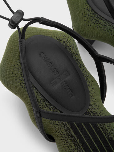 Nylon Wave-Edge Sculptural-Heel Sandals, Green, hi-res