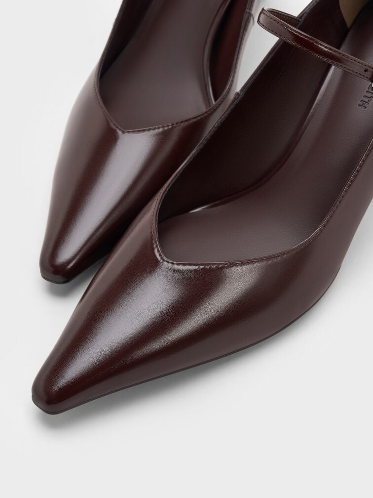 Pointed-Toe Stiletto-Heel Pumps, Maroon, hi-res