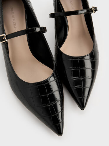 Luciana Croc-Effect Mary Jane Pumps, Animal Print Black, hi-res