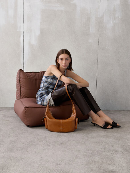 Large Bessie Side-Pocket Hobo Bag, Distressed Tan, hi-res