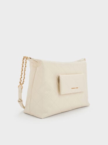 Duo Quilted Front-Pocket Hobo Bag, Cream, hi-res