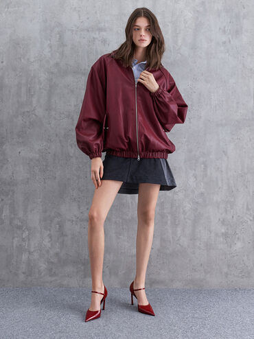 Patent Pointed D'Orsay Stiletto Pumps, Red, hi-res