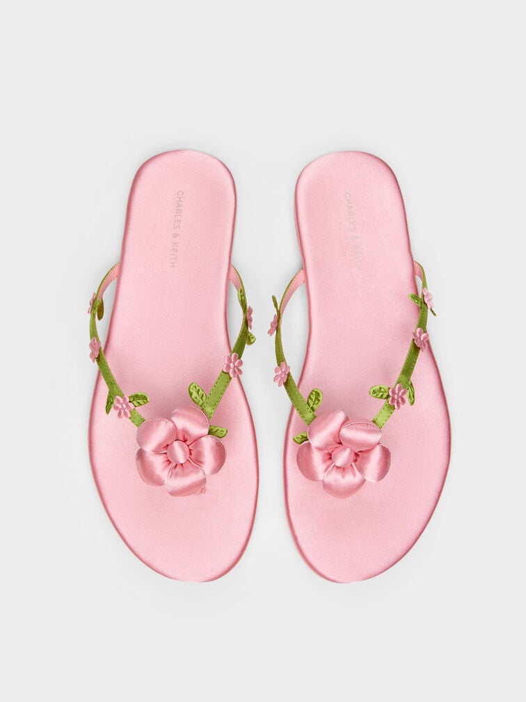 Puffy Flower Thong Sandals, Pink, hi-res