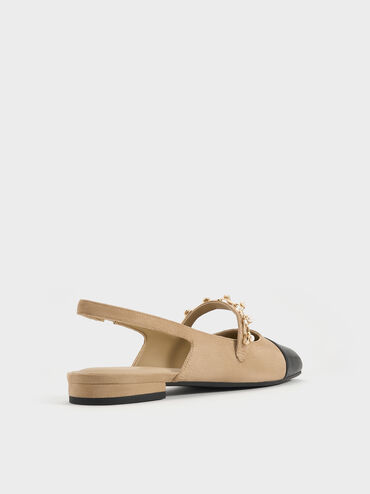 Rio Beaded Chain-Link Slingback Flats, Sand, hi-res