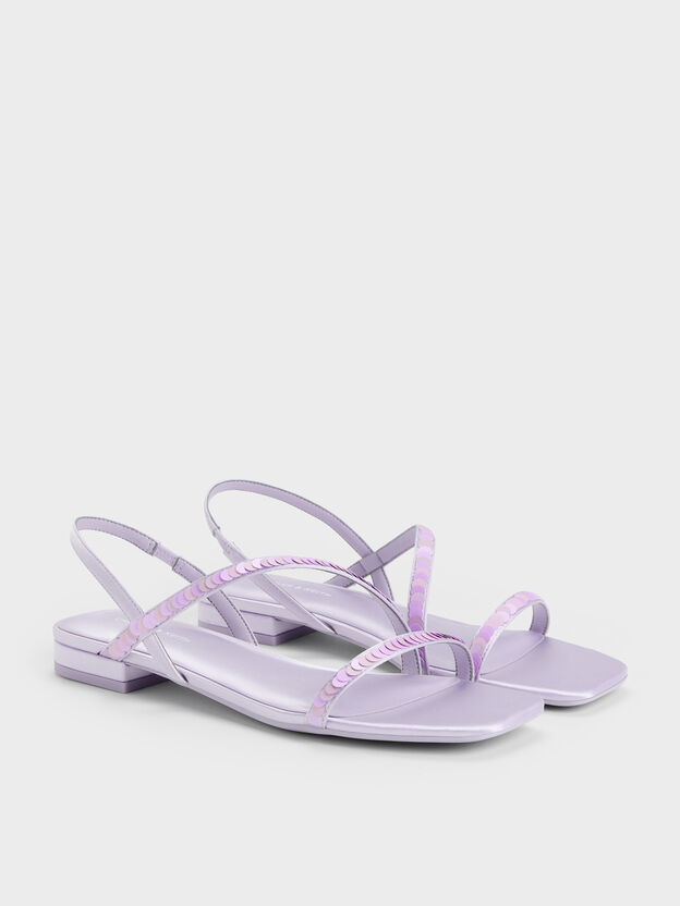 Briella Sequinned Strappy Sandals, Lilac, hi-res