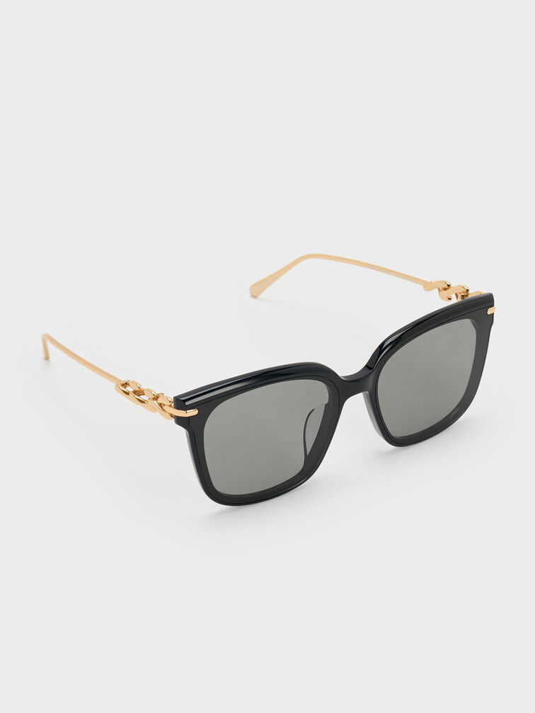 Kris Chain-Detail Sunglasses, Black, hi-res