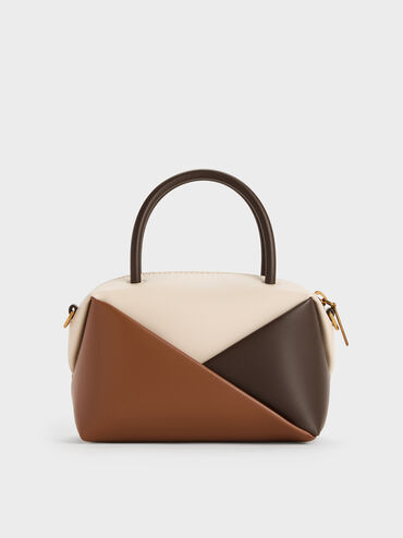 Midori Colourblock Geometric Bowling Bag, Multi Brown, hi-res