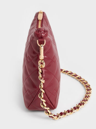 Duo Quilted Slouchy Hobo Bag, Burgundy, hi-res