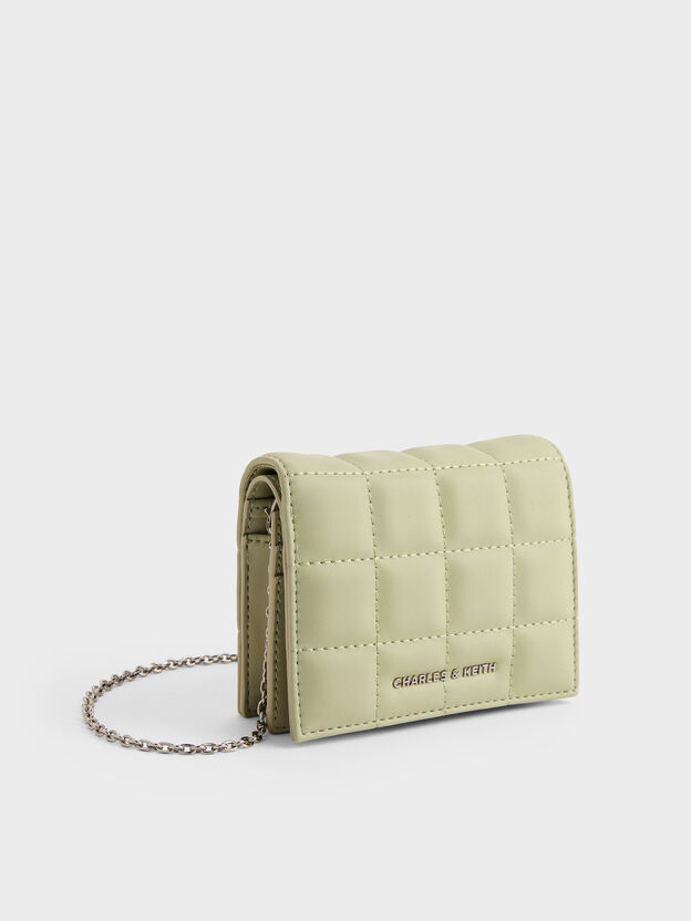 Cassia Quilted Wallet On Chain, Pale Sage, hi-res