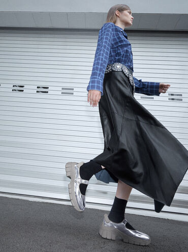 Yunna Metallic Leather & Recycled Fabric Mary Jane Sneakers, Silver, hi-res