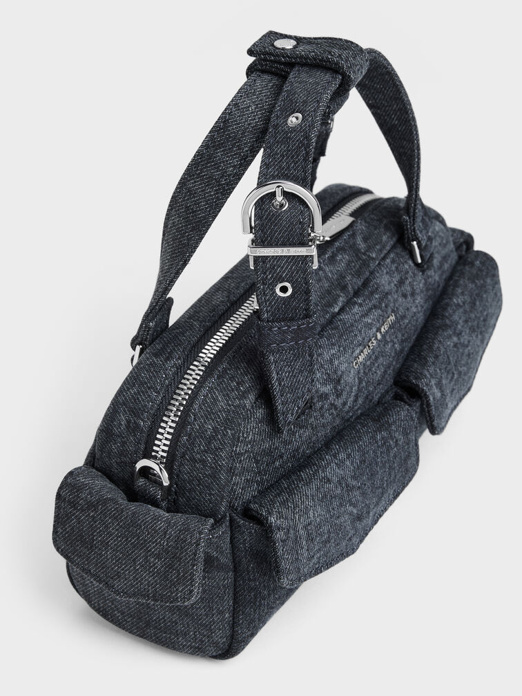Rachel Denim Multi-Pocket Bowling Bag, Denim Blue, hi-res