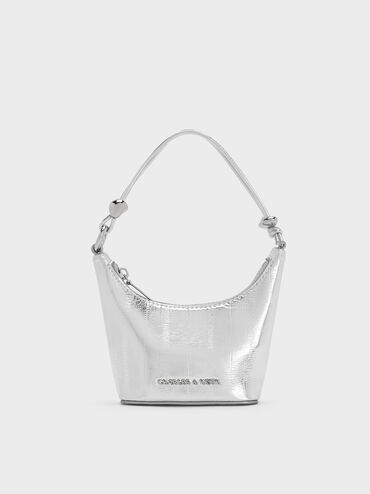 Micro Augustine Metallic Eel-Effect Chain-Handle Bag, Silver, hi-res