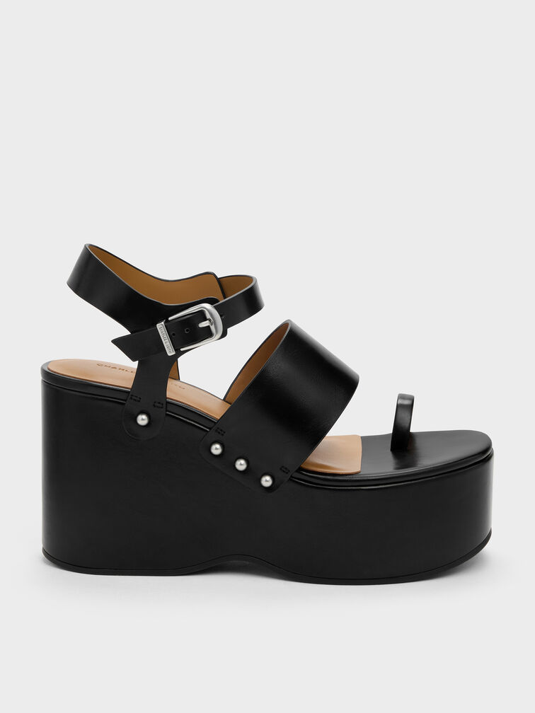 Tarian Toe-Ring Platform Wedges, Black, hi-res