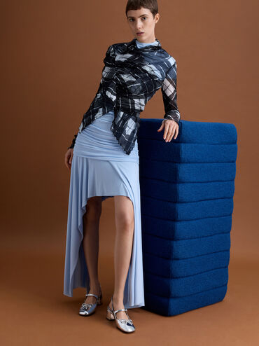 Metallic Bow Crystal-Pearl Slingback Mary Jane Pumps, Silver, hi-res