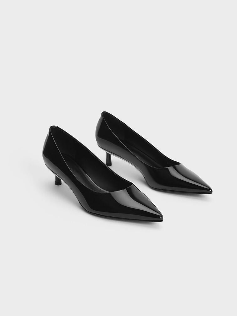 Curtis Patent Pointed-Toe Kitten Heel Pumps, Black Patent, hi-res