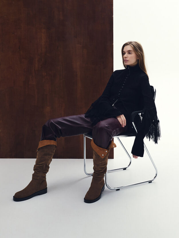 Eilis Faux Suede Thigh-High Boots, Dark Brown Textured, hi-res