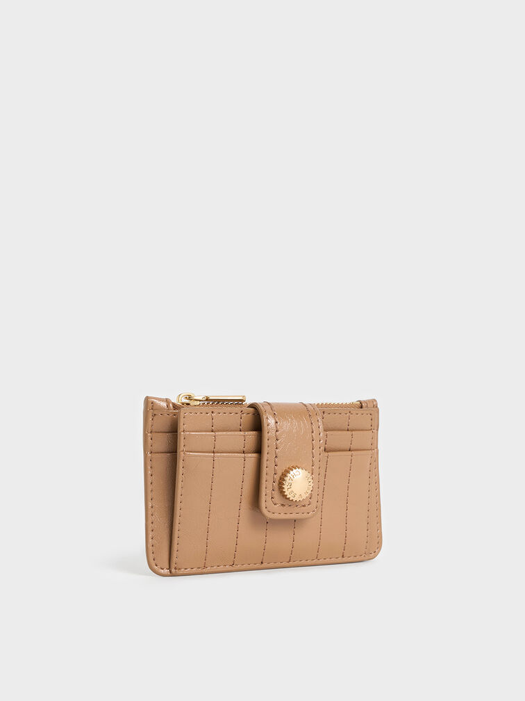 Donna Crinkle-Effect Panelled Card Holder, Tan, hi-res