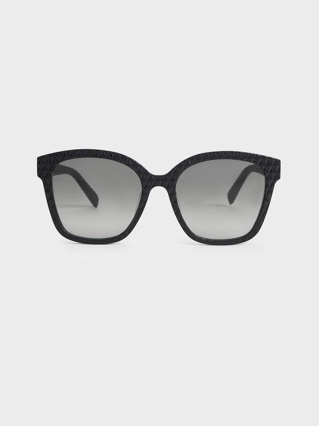 Leather Quilted Sunglasses, Black, hi-res