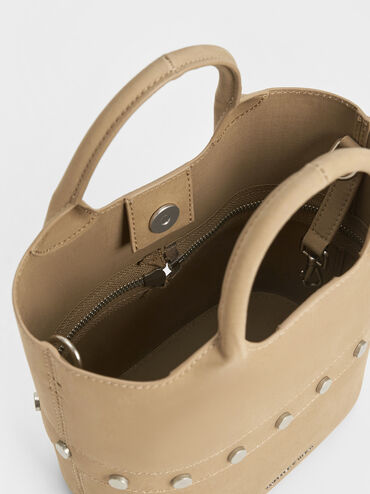 Bobbie Twill Studded Convertible Two-Way Bucket Bag, Toasted Sand, hi-res