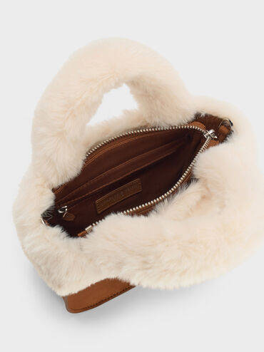 Girls' Wendy Faux Fur Tote Bag, Brown, hi-res