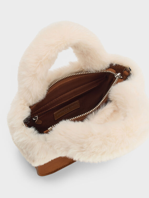 Girls' Wendy Faux Fur Tote Bag, Brown, hi-res