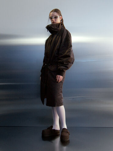 Loren Textured Flatform Mules, Dark Brown, hi-res