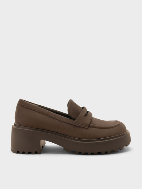 Evan Faux Suede Platform Loafers, Dark Brown Textured, hi-res