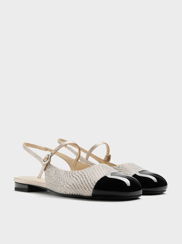 Pearl & Crystal-Embellished Cap-Toe Slingback Mary Jane Flats, Gold, hi-res