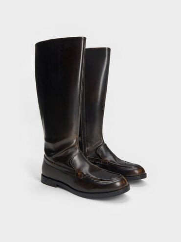 Jagger Knee-High Loafer-Boots, Dark Brown, hi-res