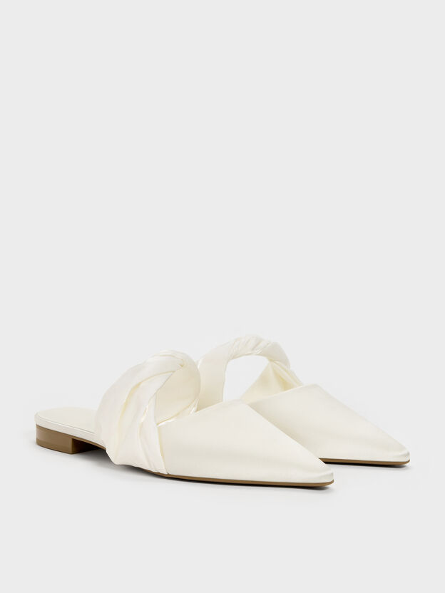 Satin Twisted-Strap Pointed Mules, White, hi-res