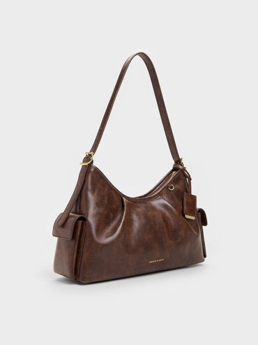 Khai Side-Pocket Shoulder Bag, Distressed Coffee, hi-res