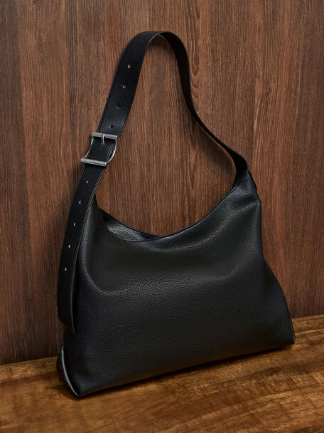 Larsen Buckle-Strap Hobo Bag, Noir, hi-res