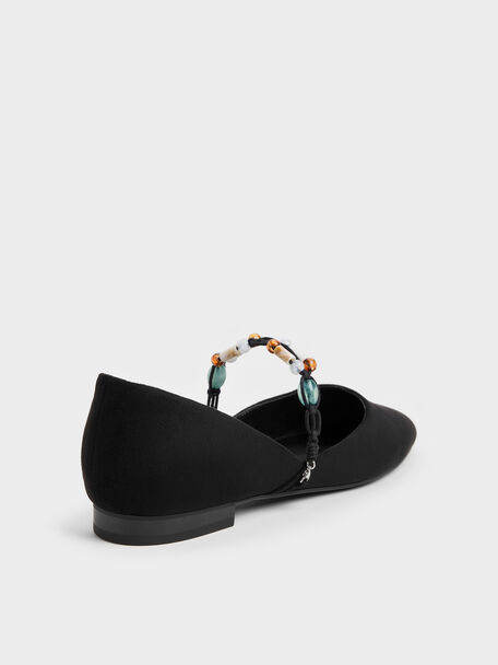 Franca Faux Suede Beaded-Strap Mary Janes, Black Textured, hi-res