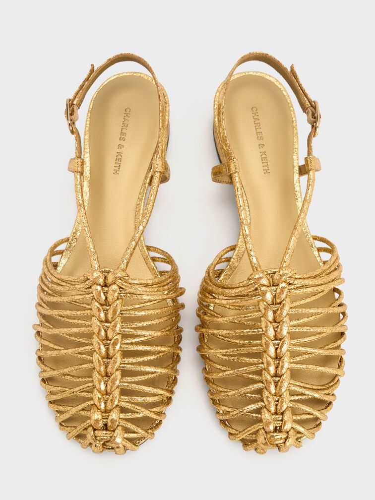 Linnea Metallic Woven Slingback Caged Sandals, Gold, hi-res