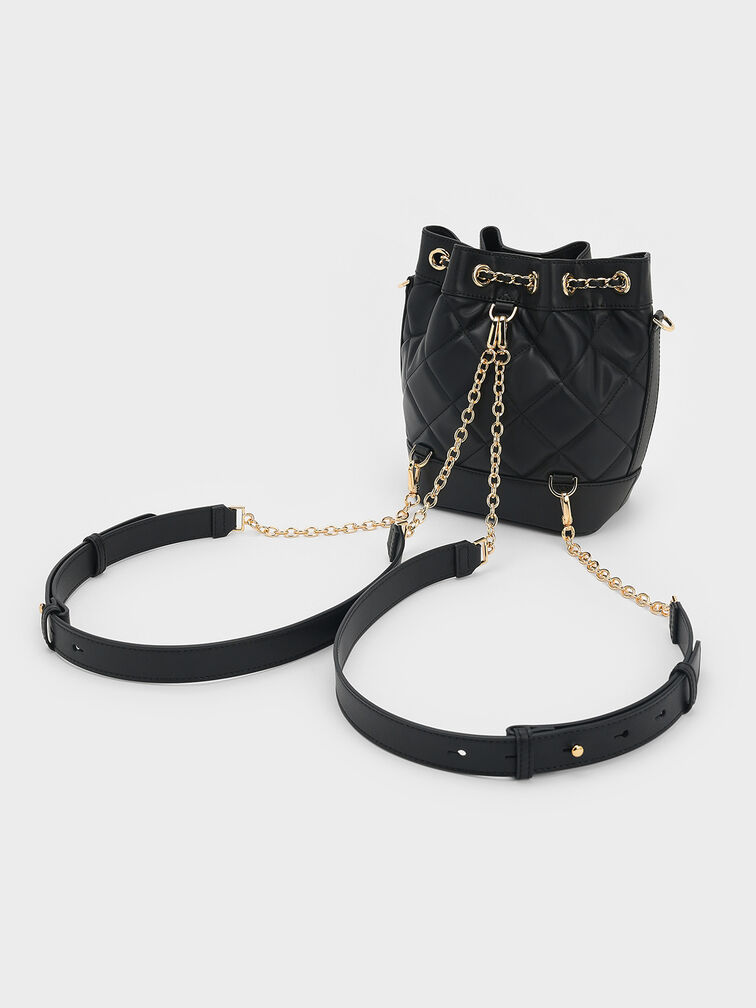 Julia Quilted Two-Way Bucket Bag, Black, hi-res