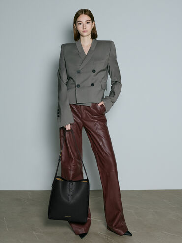 Beryl Recycled Leather Belted Hobo Bag, Black, hi-res