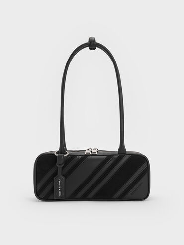 Zeya Recycled Suede Striped Shoulder Bag, Noir, hi-res