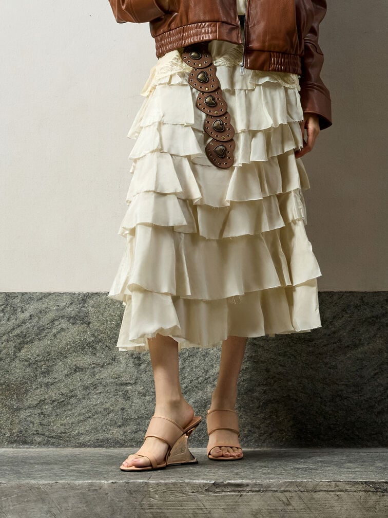 Mesh Sculptural-Heel Wedges, Nude, hi-res