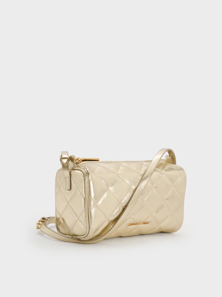 Janie Metallic Quilted Shoulder Bag, Champagne, hi-res